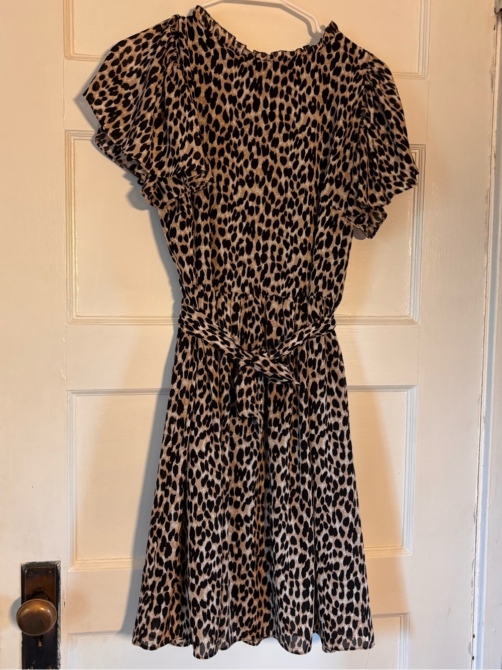 LOFT Leopard-Print Tie Waist Dress in Beige and Black
